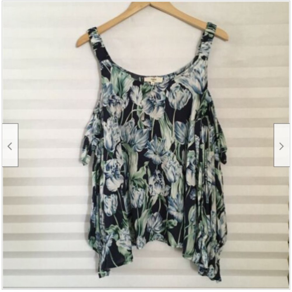 Entro Women's Boho Cold Shoulder Floral Top Blouse Shirt Multicolor